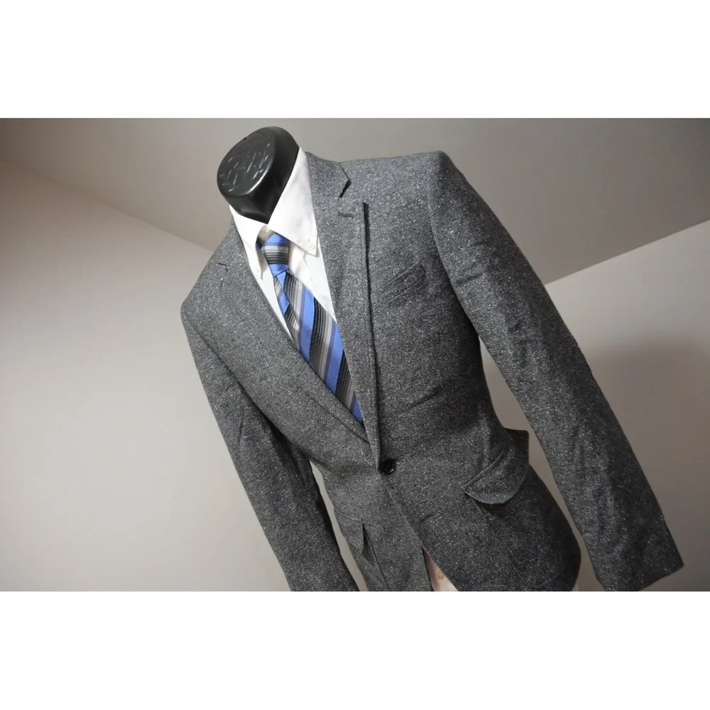 Express Blazer Men 36S Grey Textured Elbow Patches Two Button Excellent